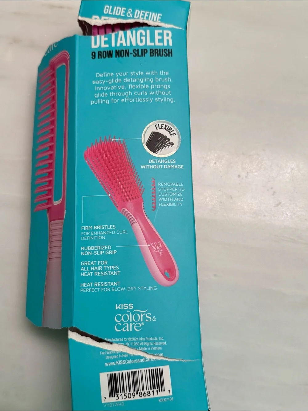 Kiss Colors & Care Pink Glide & Define Detangler Brush